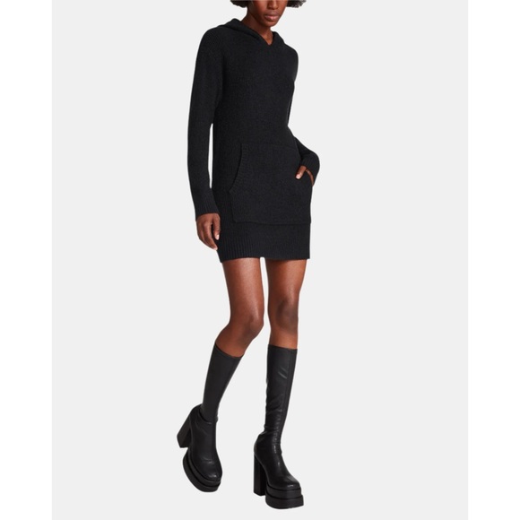 Steve Madden Taylor Knit Hooded Sweater Dress Color Black Size M - Picture 1 of 13